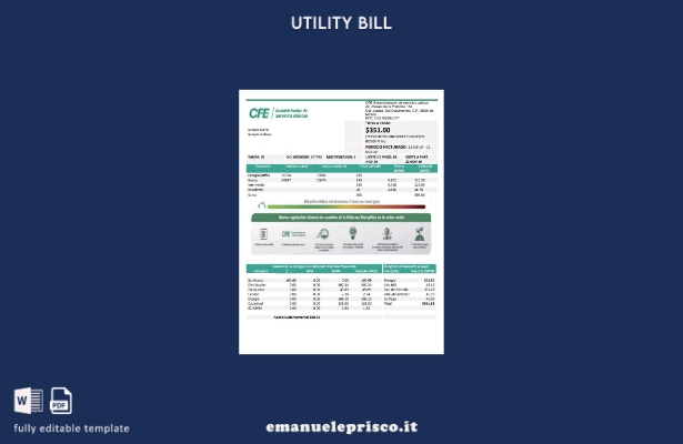 modello di bolletta CFE per l'elettricità del Messico in stile verificato
